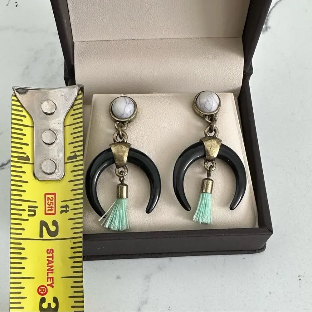 Vintage Looking Marble and Black Tusk Earrings